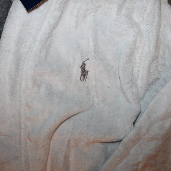 NWT MEN'S POLO RALPH LAUREN BIG PONY VELOUR PLUSH BATH ROBE WHITE GRAY - Picture 4 of 8